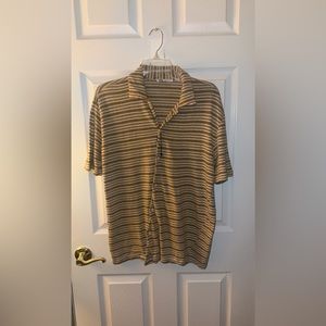 Zara Men's Cotton Linen Blend Striped Button Up Shirt Size Medium